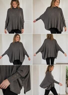 Alfami Petite Medium Turtleneck Poncho Batwing Knit Sweater